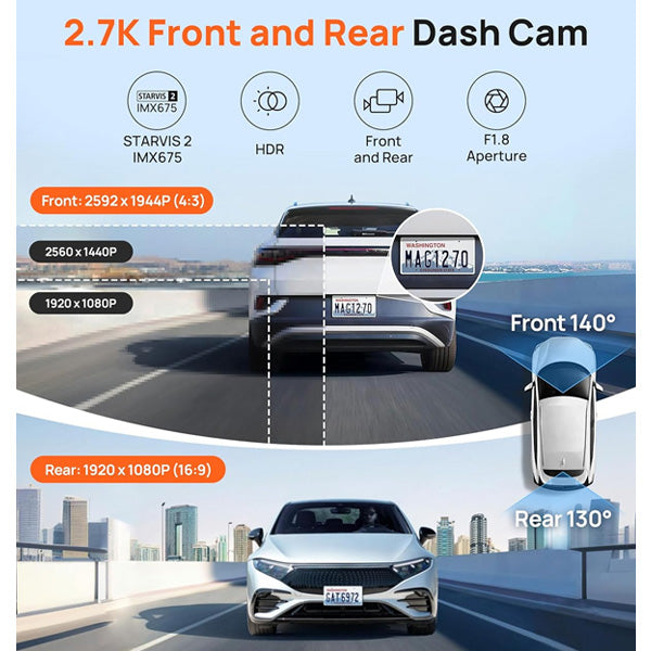 كاميرا 70mai Dash Cam A510-1 الذكية ثنائية الاتجاه للسيارة