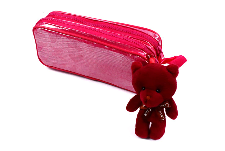 קלמר 2 תאים ורוד פרפרים - דובי בורדו