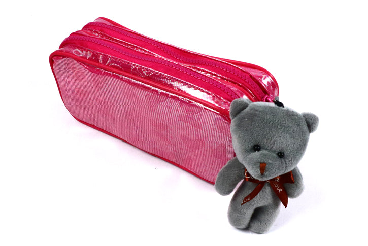 קלמר 2 תאים ורוד פרפרים - דובי אפור