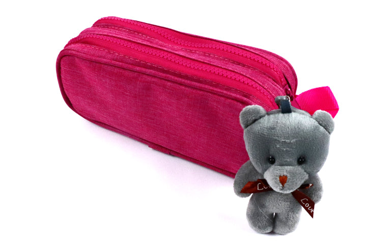 קלמר 2 תאים ורוד - דובי אפור