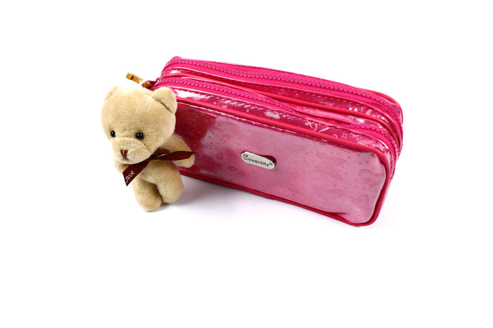 קלמר 2 תאים ורוד פרפרים - דובי קרם