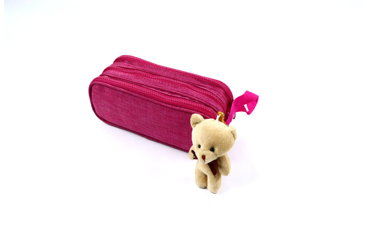 קלמר 3 תאים ורוד- דובי קרם