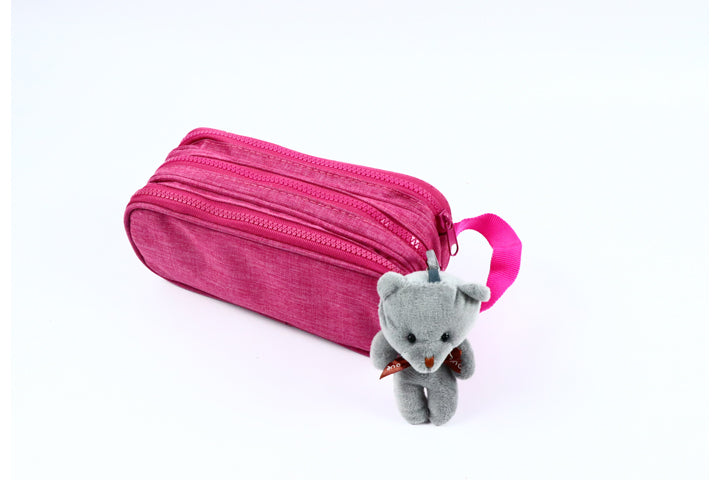 קלמר 3 תאים ורוד- דובי אפור