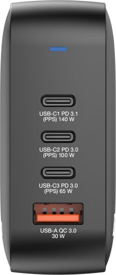 מטען קיר 165W עם 3 יציאות USB-C ויציאת USB-A לטעינה מהירה GaN  Verbatim