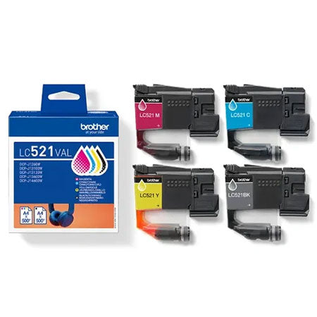 סט 4 ראשי דיו מקוריים BROTHER LC521 - מארז קומבו