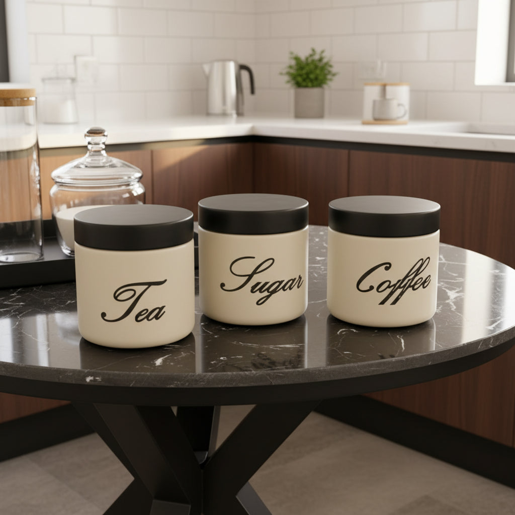 Elegant storage set for coffee, sugar and tea