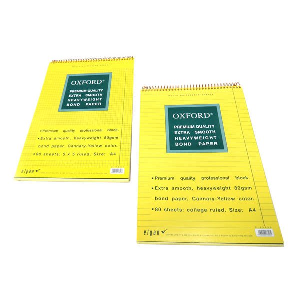 בלוק צהוב אוקספורד ספירל A4- כריכה מהודרת 80 גרם - 80 דף