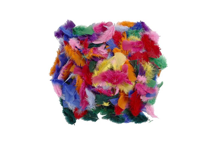 נוצות צבעוניות - גודל 7-8 ס``מ , 50 גרם בשקית