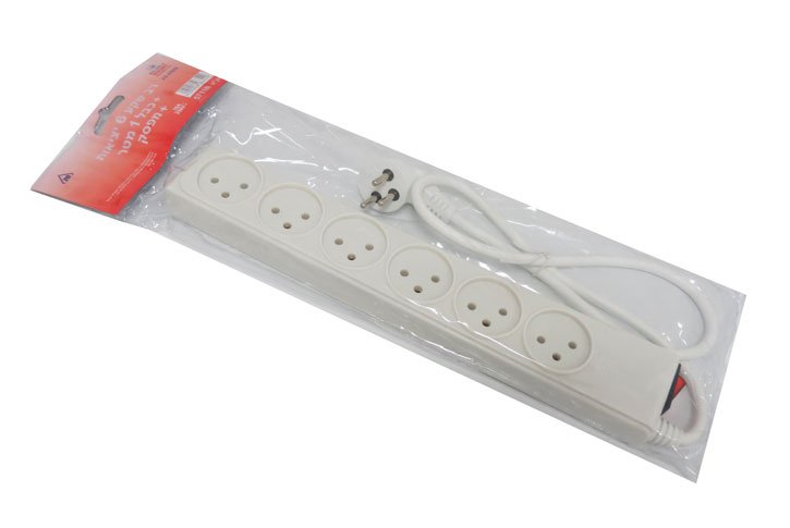 רב שקע 6 כבל 1 מטר +מפסק מואר