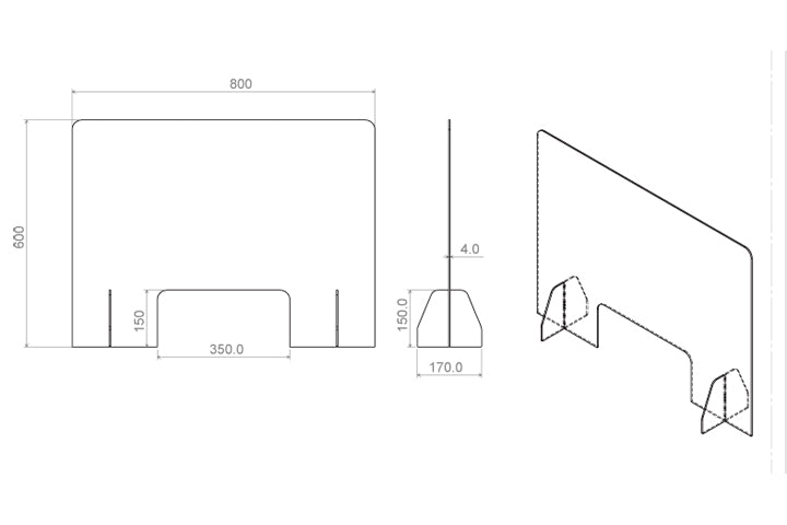 מחיצת פרספקס לשולחן עובי 4 מ``מ גובה 60 ס``מ רוחב 80 ס``מ