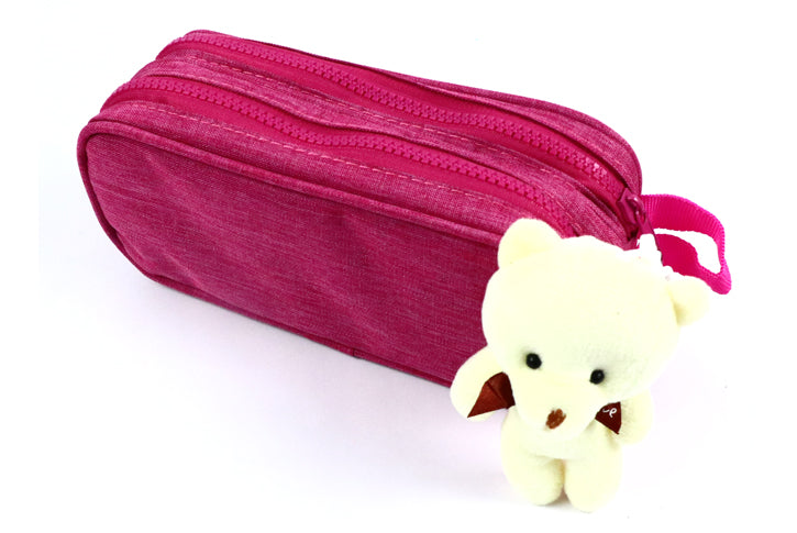 קלמר 2 תאים ורוד - דובי קרם