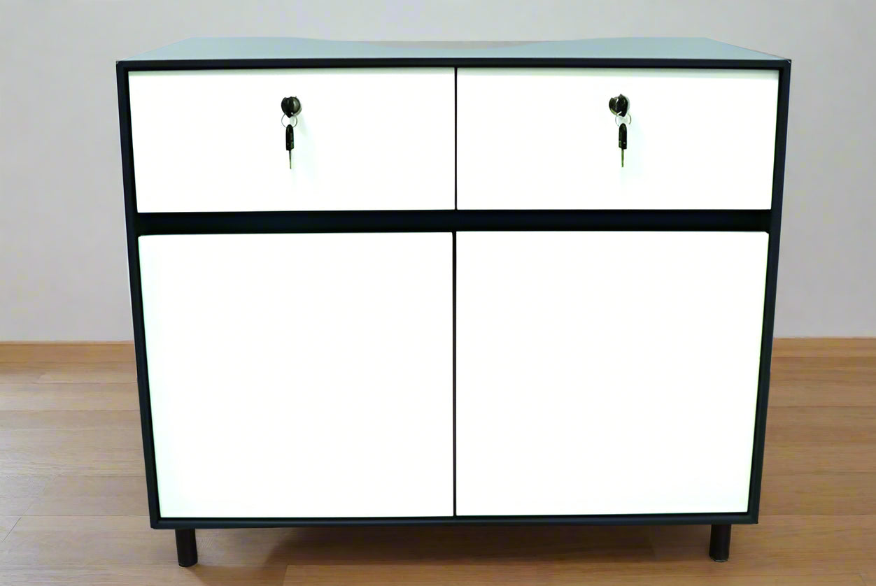 ארונית 2 מגירות ו 2 תאי אחסון LINE  - אפור/לבן - רוחב 85 ס``מ