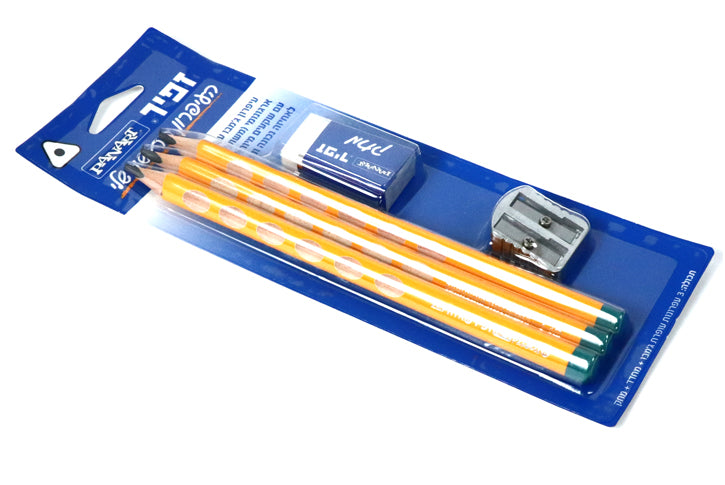 העיפרון הראשון שלי זפיר - סט 3 עפרונות ג`מבו מחק ומחדד