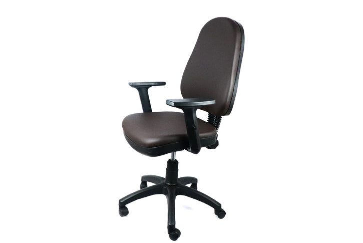 כסא משרדי מירון -ידיות מתכווננות דמוי עור חום כהה