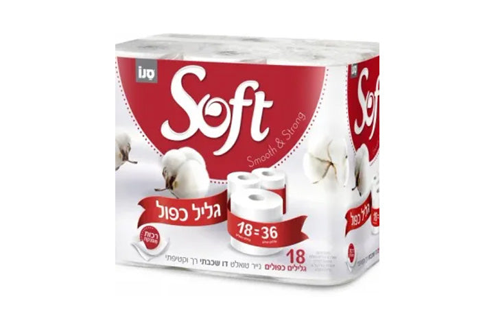 נייר טואלט דו שכבתי סנו סופט - סך הכל 18 גלילים כפולים = 36 גלילים